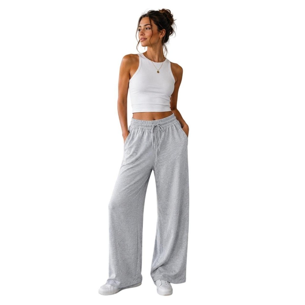 Zara Gray Wide Leg Drawstring Pants Women's M Relaxed Lounge